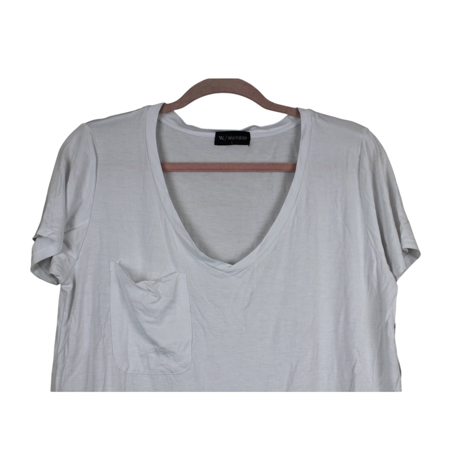 Nwt W. / Wantable White Short Sleeve V-Neck Stretchy Pocket Tee Shirt Size L — image 2 of 8
